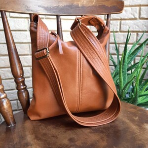 Tan Genuine Leather Handbag hobo style, crossbody or shoulder slouch bag image 8