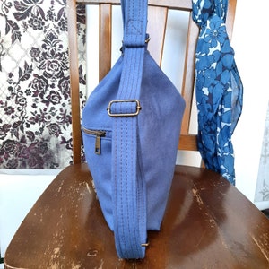 Convertible Backpack Shoulder hobo handbag in blue Suede fabric durable every day wear image 5