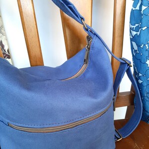 Convertible Backpack Shoulder hobo handbag in blue Suede fabric durable every day wear image 2