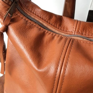 Tan Genuine Leather Handbag hobo style, crossbody or shoulder slouch bag image 6