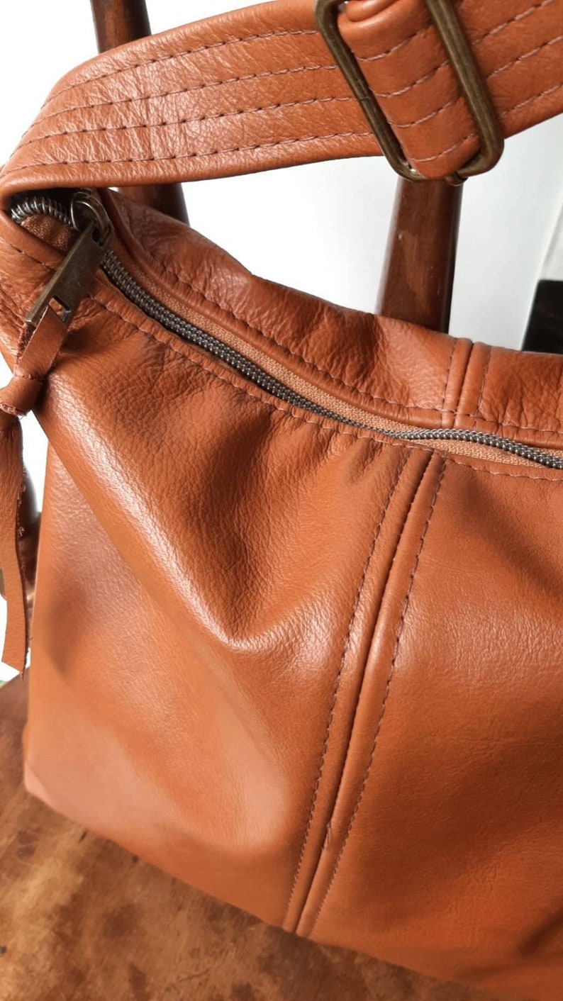 Tan Genuine Leather Handbag hobo style, crossbody or shoulder slouch bag image 6