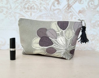 SALE  Cosmetics Pouch, large makeup bag, handbag organiser, travel, toiletries zip bag, purse, clutch or unique gift in Modern Purple Floral