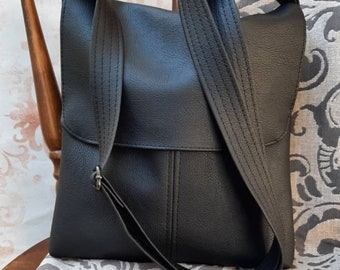 The Pioneer | PU leather | Ink Black | handbag messenger cross body crossbody shoulder  bag satchel