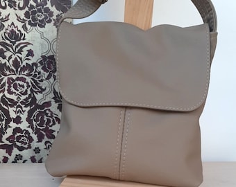 Light Brown Genuine Leather Handbag, 100% leather. Messenger satchel flap crossbody shoulder bag purse manbag