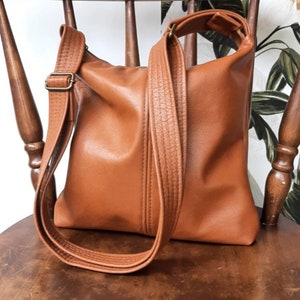 Tan Genuine Leather Handbag hobo style, crossbody or shoulder slouch bag image 5