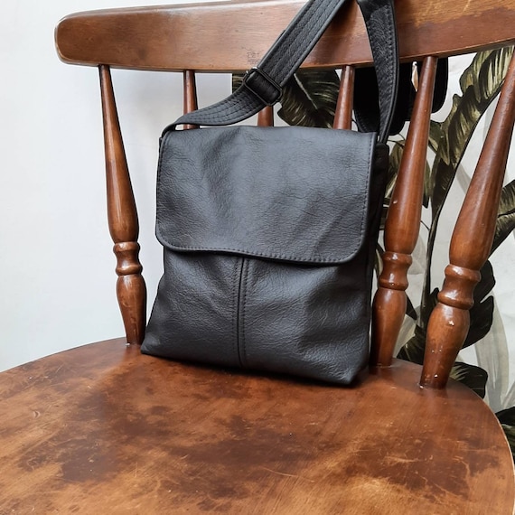 Black Genuine Leather Handbag 100 Leather messenger satchel flap