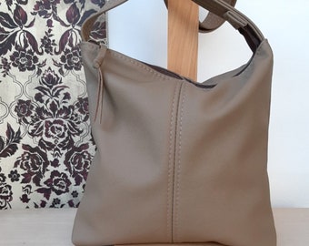 Genuine Leather Handbag, Latte light brown 100% Leather, hobo crossbody adjustable strap,   slouch bucket bag