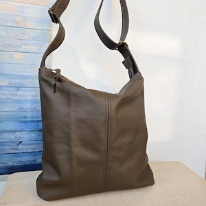 Bolso hobo de piel auténtica marrón, 100% piel, bandolera o de hombro, bolso holgado en tamaño pequeño, mediano y grande.