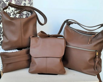 Saddle Brown genuine Leather collection.  Convertible Backpack shoulder, hobo, satchel and clutch bags