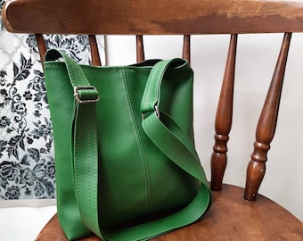 Vegan leather Kale green handbag shoulder crossbody hobo slouch bucket bag handbag purse