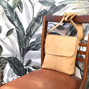 Butter Yellow Full grain  Leather handbag, messenger satchel flap cross body crossbody shoulder bag purse manbag.