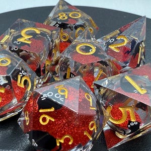 PspPspPsp Ruby - Sharp Sided Liquid Core - 7 Piece Polyhedral Dice Set