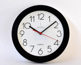 Vintage Style Wall Clock, Black Plastic Frame, Retro Home Decor
