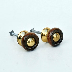 Vintage Brown Wood Round Knob: 1980s Memphis Design Decor (Set of 2)