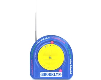 Vintage Brooklyn Transistor Radio, Blue & Yellow, Retro Decor (DECO ONLY)