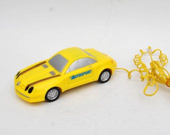 Vintage Racing Car Phone: Yellow Memphis Design, 90s Decor (Not Working)