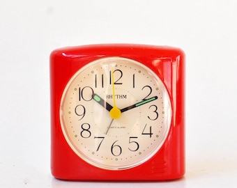Red Memphis Style Desk  AlarmClock: Vintage 90s Home Decor