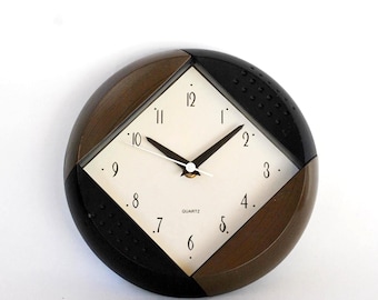 Vintage Postmodern Wall Clock Black Brown Geometric Quartz Clock 1980s 90s Memphis Style Home Decor