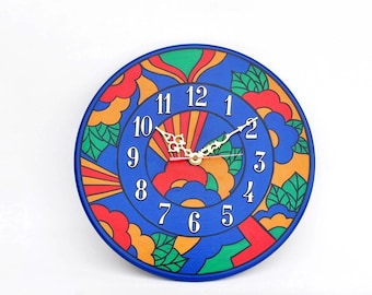 Vintage Colorful Wall Clock Boho Folk Art Mandala Clock, 70s Style Psychedelic Decor, Bright Maximalist Wall Art, Eclectic Home Decor