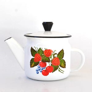 soviet vintage tea pot soviet kettle seventies teapot metallic antique teapot 3 cup white teapot enamel teapot metallic floral tea pot