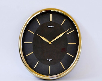 Vintage Seiko Gold Wall Clock, Minimalist 80s Decor