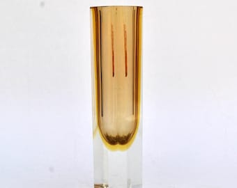 Vintage Flavio Poli Murano Sommerso Facettierten Glas Vase