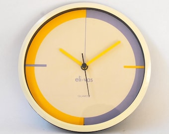 Vintage Yellow purple Memphis Wall Clock: 90s Style Decor (10 Inch)