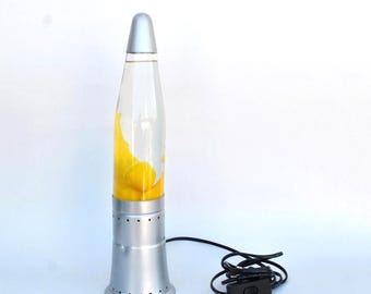 Vintage Yellow Lava Lamp, Retro Silver Base, 1990s Mood Lighting