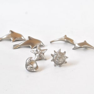 Silver Tone Cabinet Knobs Dolphin Sun Moon Star Celestial Nautical Drawer Pulls choose your own