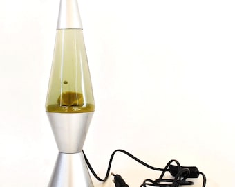 Vintage Lava Lamp 1970s Style Silver Base Yelow Wax Retro Space Age Decor Mid Century Modern Lighting