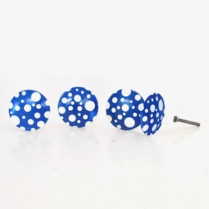 Vintage Blue White Polka Dot Cabinet Knobs Round Retro Pop Art Drawer Pulls Furniture Hardware