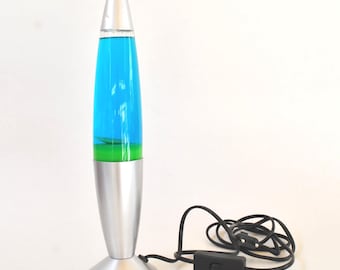 Vintage Lava Lamp – Silver Base Purple/Blue Motion Light, Retro 90s Mood Lamp, Space Age Bedroom Decor, Aesthetic Ambient Lighting