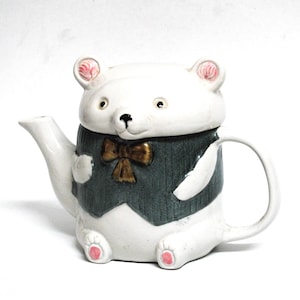 Tetera vintage con forma de osito de peluche: regalo de coleccionista de cerámica tallada