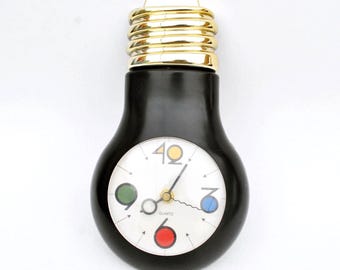 Vintage Bulb Shape Clock: Black Memphis Style Wall Decor