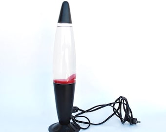 Black Lava Lamp with Red Wax | Retro Mood Lamp | Classic Lava Light | Ambient Desk Lamp | Vintage Style Home Decor