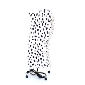 Dalmatian Faux Fur Floor Lamp – Animal Print Accent Light – Y2K Funky Home Decor – Spotted Statement Lamp