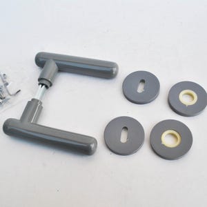 Gray Door Handle Set: Italian Plastic Levers, Keyhole Covers