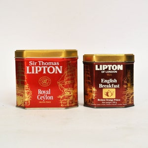 vintage tea tin box metal lipton metallic canisters tea tin caddy storage kitchen storage tin tea lover gift lipton vintage set two tea tins