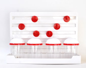 Vintage Modular Kitchen Shelf 18 Piece Set Red White Plastic Spice Rack Storage Organizer Original Box