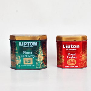 vintage tea tin box metal lipton metallic canisters red green tin caddy storage kitchen tin tea lover gift lipton vintage set two tea tins