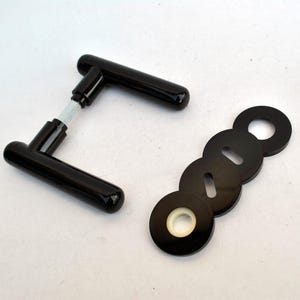 Black Door Handle Set: Italian Plastic Levers, Keyhole Covers