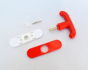 Red Plastic Window Handle: Vintage Italian Memphis Decor