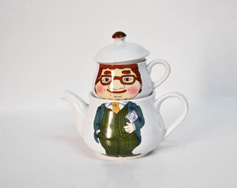 conjunto tetera blanca taza de té tetera antigua regalo vintage persona soltera té de tamaño mediano té para uno tetera de cerámica vintage silueta retro