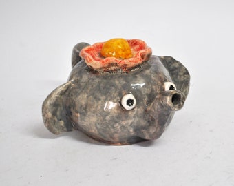 Handmade Ceramic Elephant Teapot: Decorative Kitsch Art, 7.8 Inch
