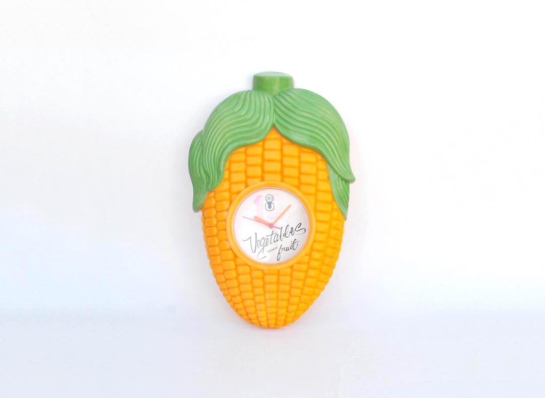 Vintage Corn Wall Clock – Retro Kitchen Decor, Vegetable Fruit Quartz ...