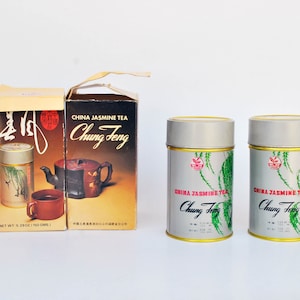 metal tea tin storage vintage tea box metallic canisters round Jasmine tea asian print kitchen storage tin tea lover gift set of two tins