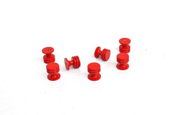 Vintage Red Metal Knobs | Mid-Century Modern Drawer Pulls | Geometric Retro Handles 1960s Italian Design