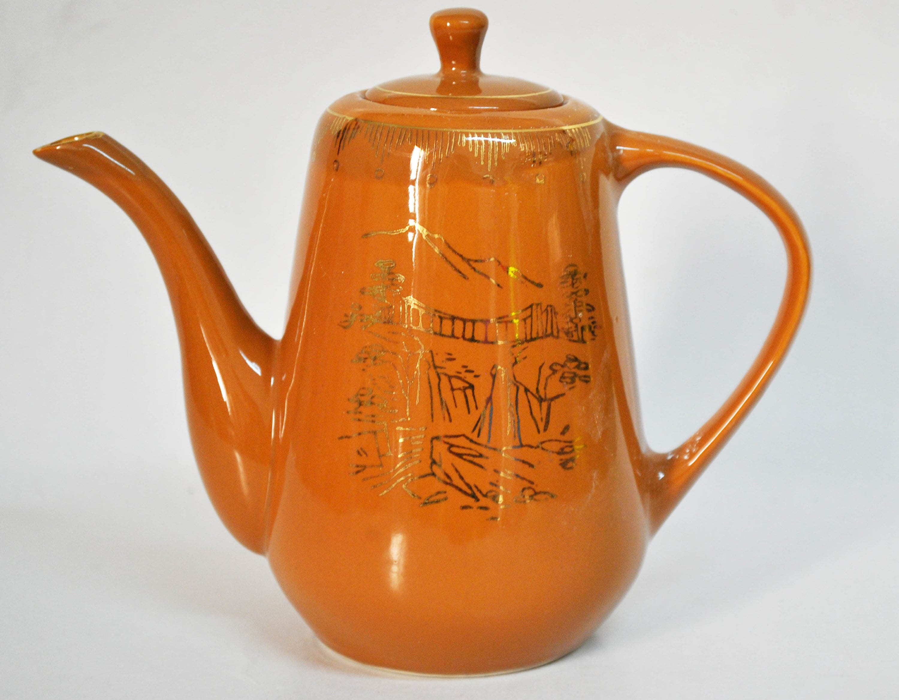 Japanese Teapot Oriental Tea Pot Asian Theme Teapot Brown Porcelain