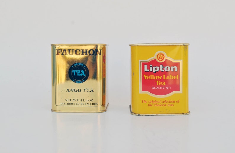 vintage tea tin box metal lipton metallic canisters tea tin caddy storage kitchen storage tin tea lover gift lipton vintage set two tea tins zdjęcie 1