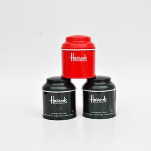 harrods set of 3 metallic canisters round canister tea tin storage green tea box red vintage tea box sugar tin box earl grey kitchen storage